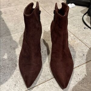 Chocolate Brown Ankle Boot Low Heel Pointed Toe